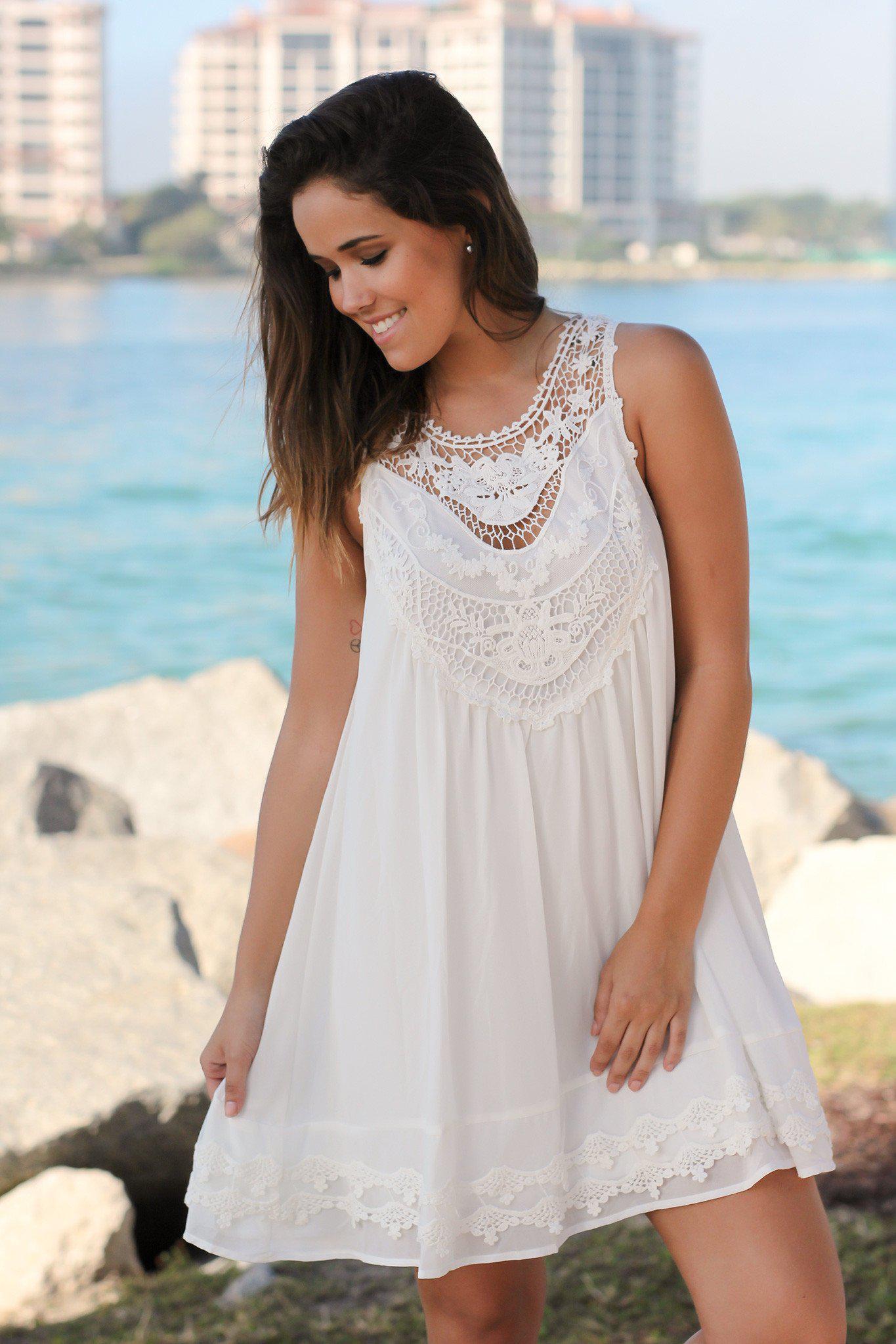 Off White Chiffon Crochet Short Dress | Short Dresses – Saved by the Dress