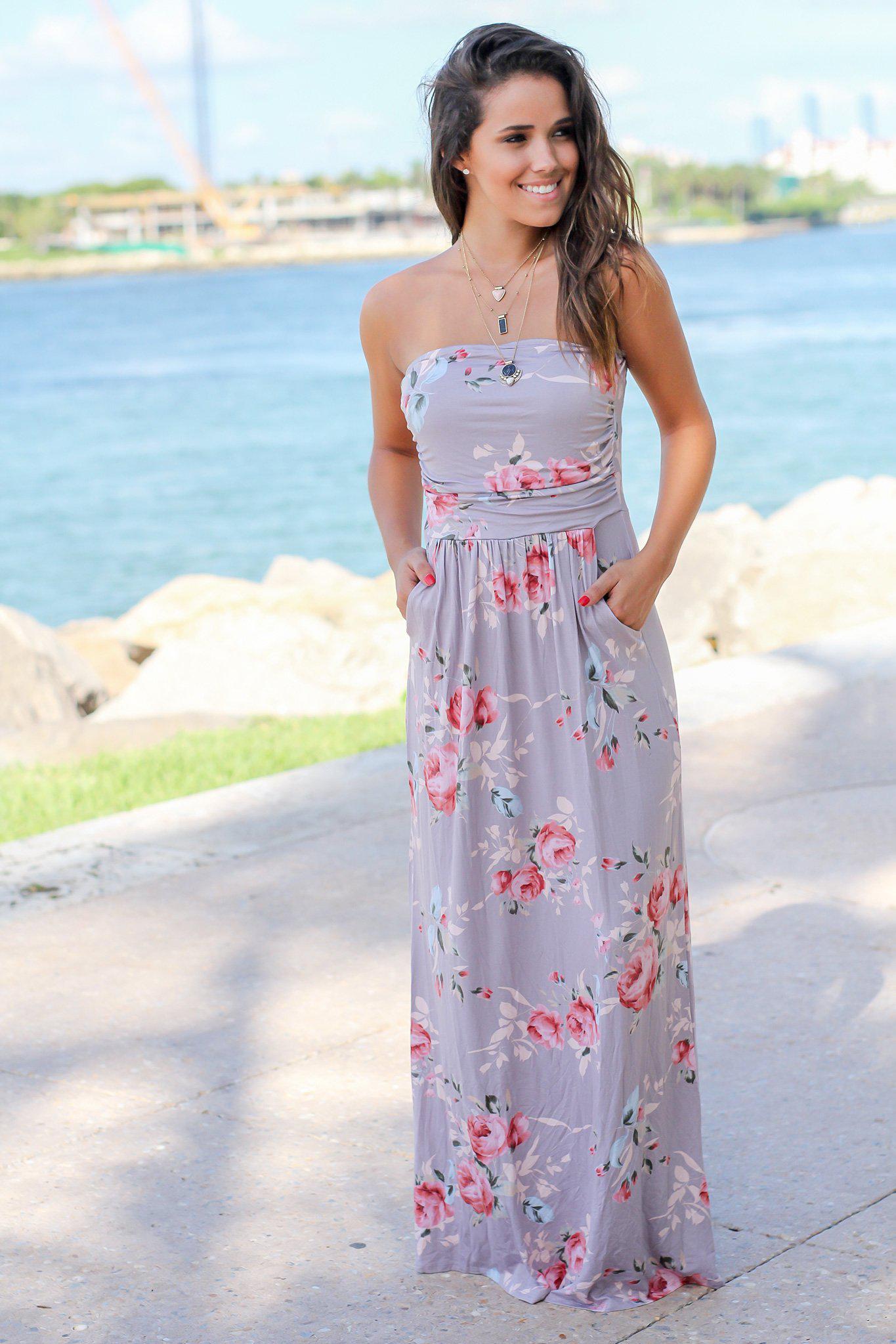 strapless maxi dress with pockets