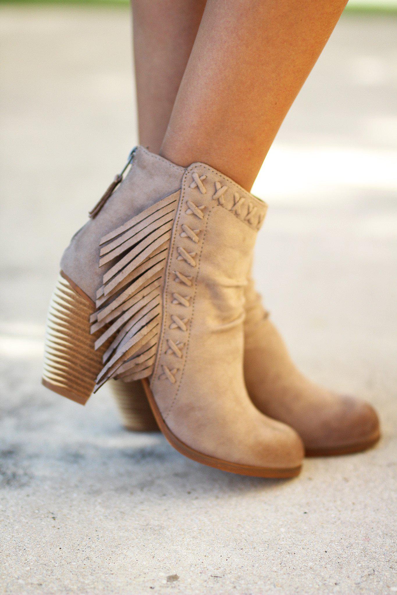 Taupe Fringe Booties | Taupe Boots | Ladies Booties | Winter Booties ...