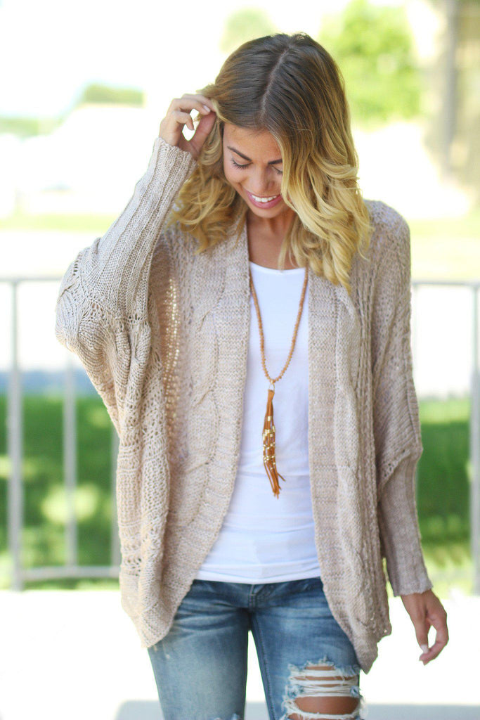 Taupe Knit Open Cardigan | Open Cardigan | Taupe Cardigan | Online ...