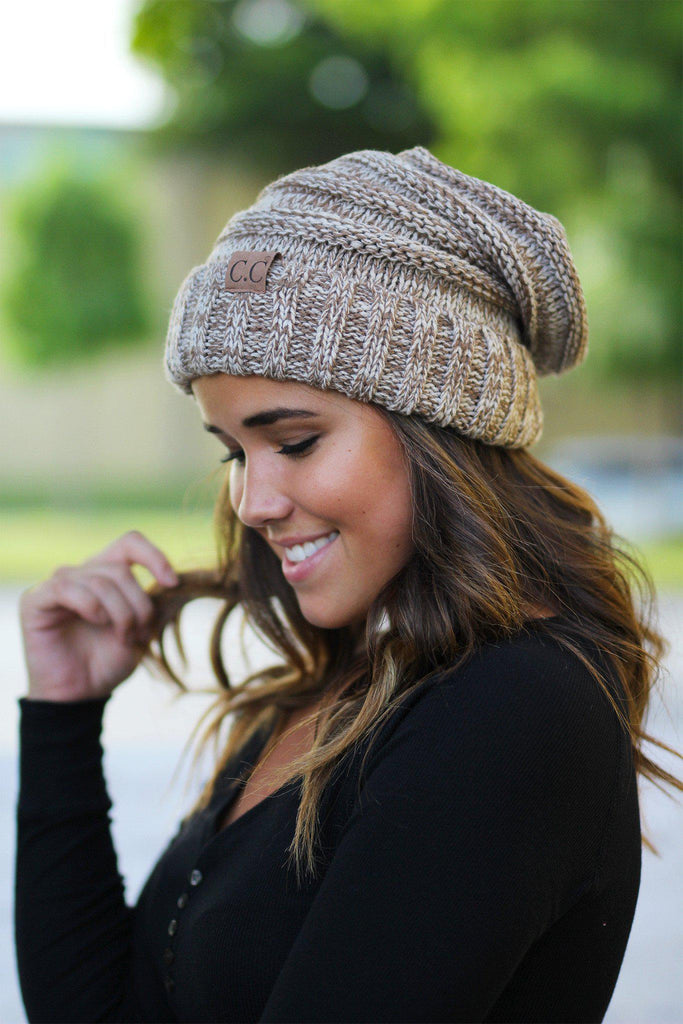 Taupe Two Toned Slouchy Beanie | Online Boutiques – Saved by the Dress