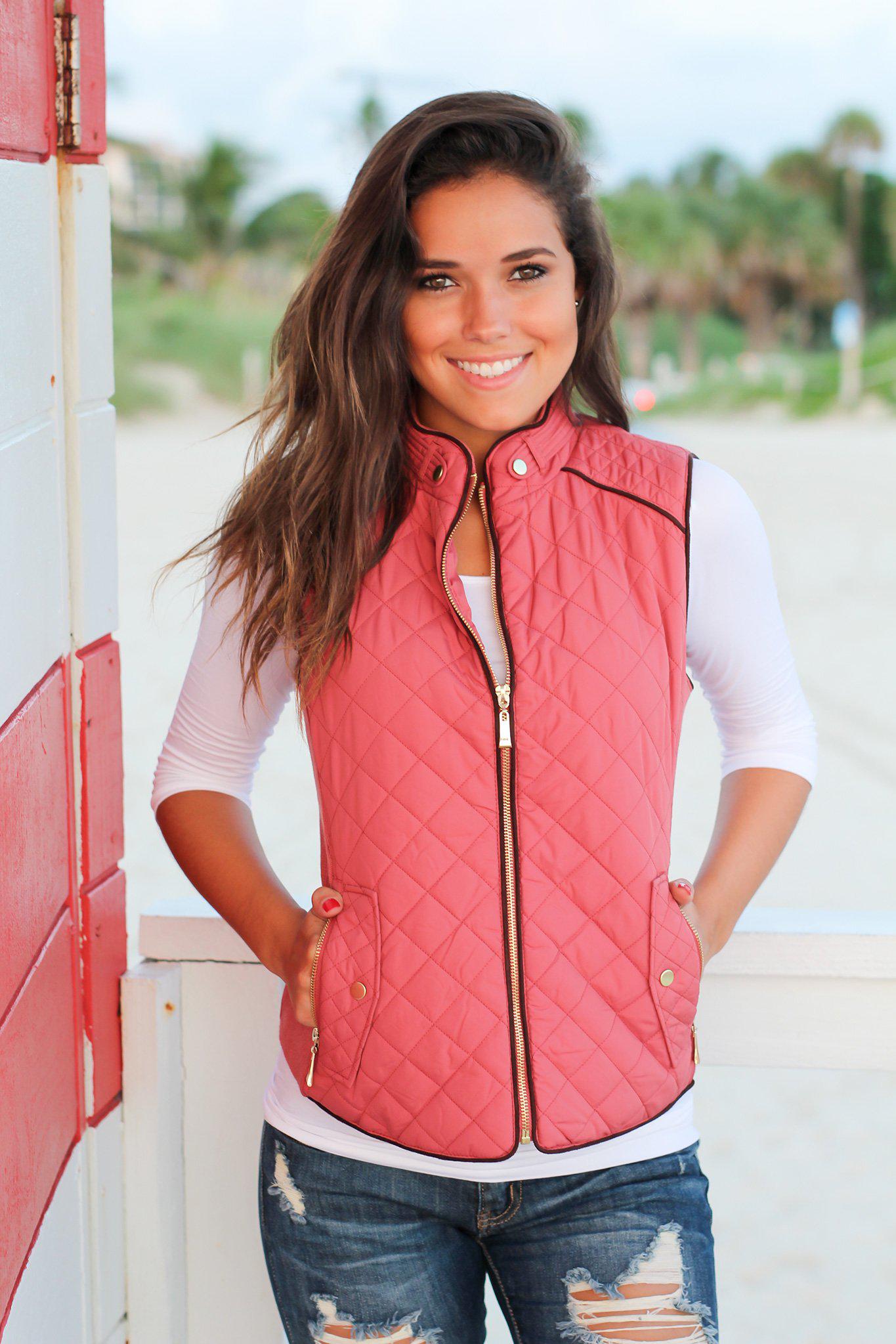 Dusty Pink Quilted Vest With Pockets | Online Boutiques – Saved by the ...