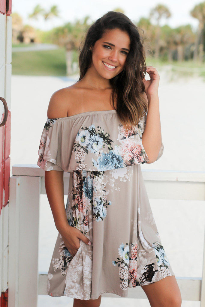 Stone Floral Off Shoulder Short Dress | Cute Dress – Saved by the Dress
