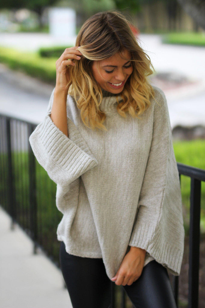 Gray Turtle Neck Sweater with Bell Sleeves | Gray Sweater | Cute ...