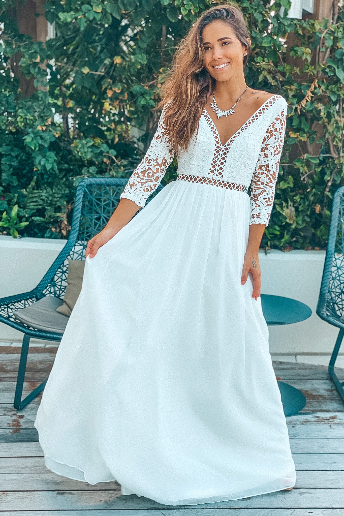 white crochet top maxi dress