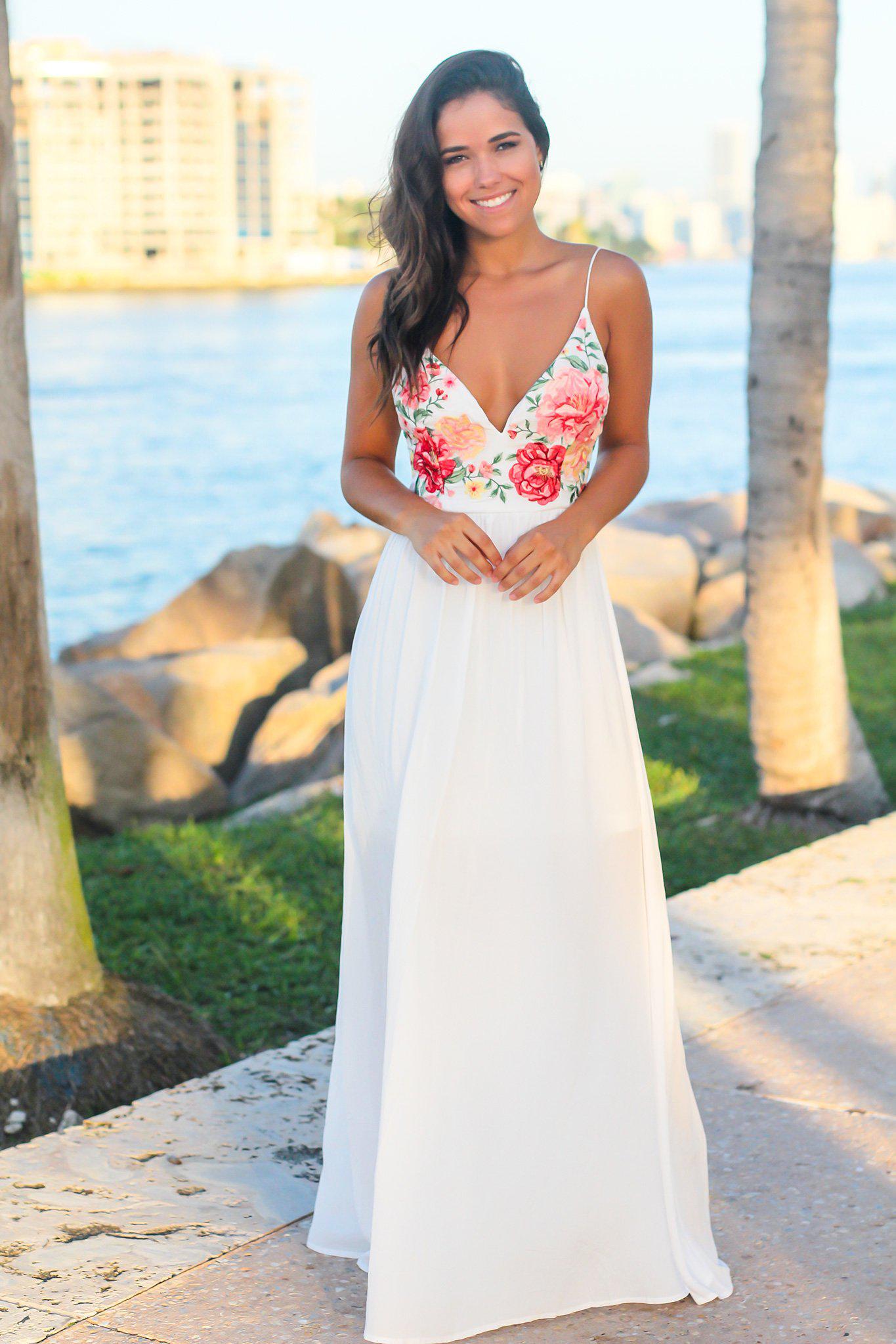 white dress with roses