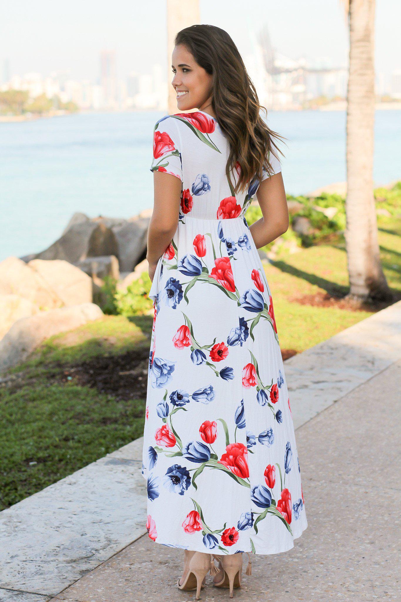White and Red Floral High Low Dress | Online Boutiques – Saved by the Dress