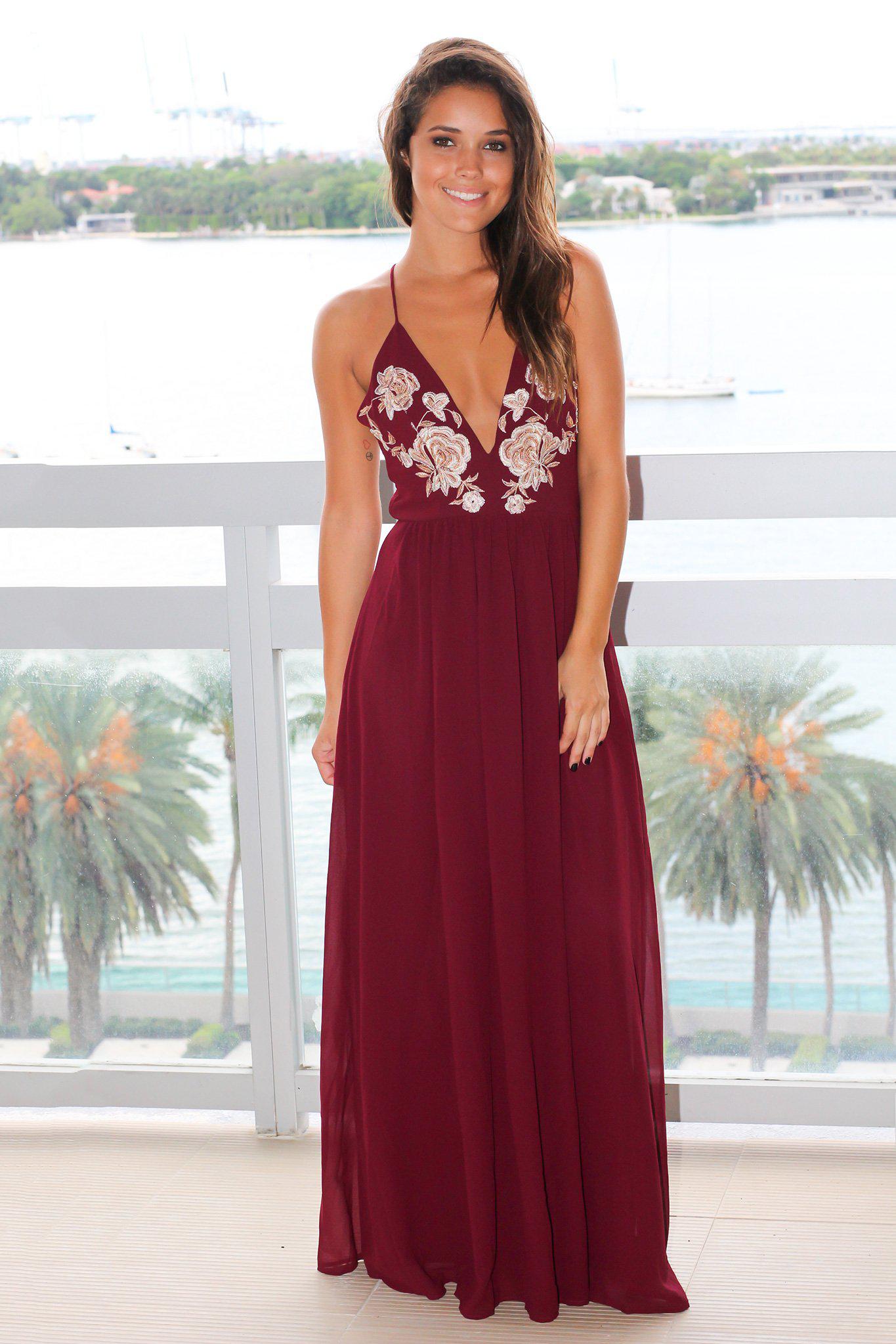 Wine Maxi Dress with Silver Lace Detail | Beautiful Dresses – Saved by ...