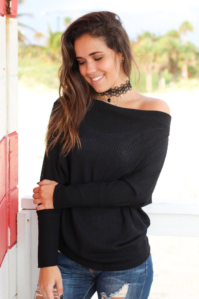 Black Off Shoulder Knit Top Cute Tops Saved by the Dress