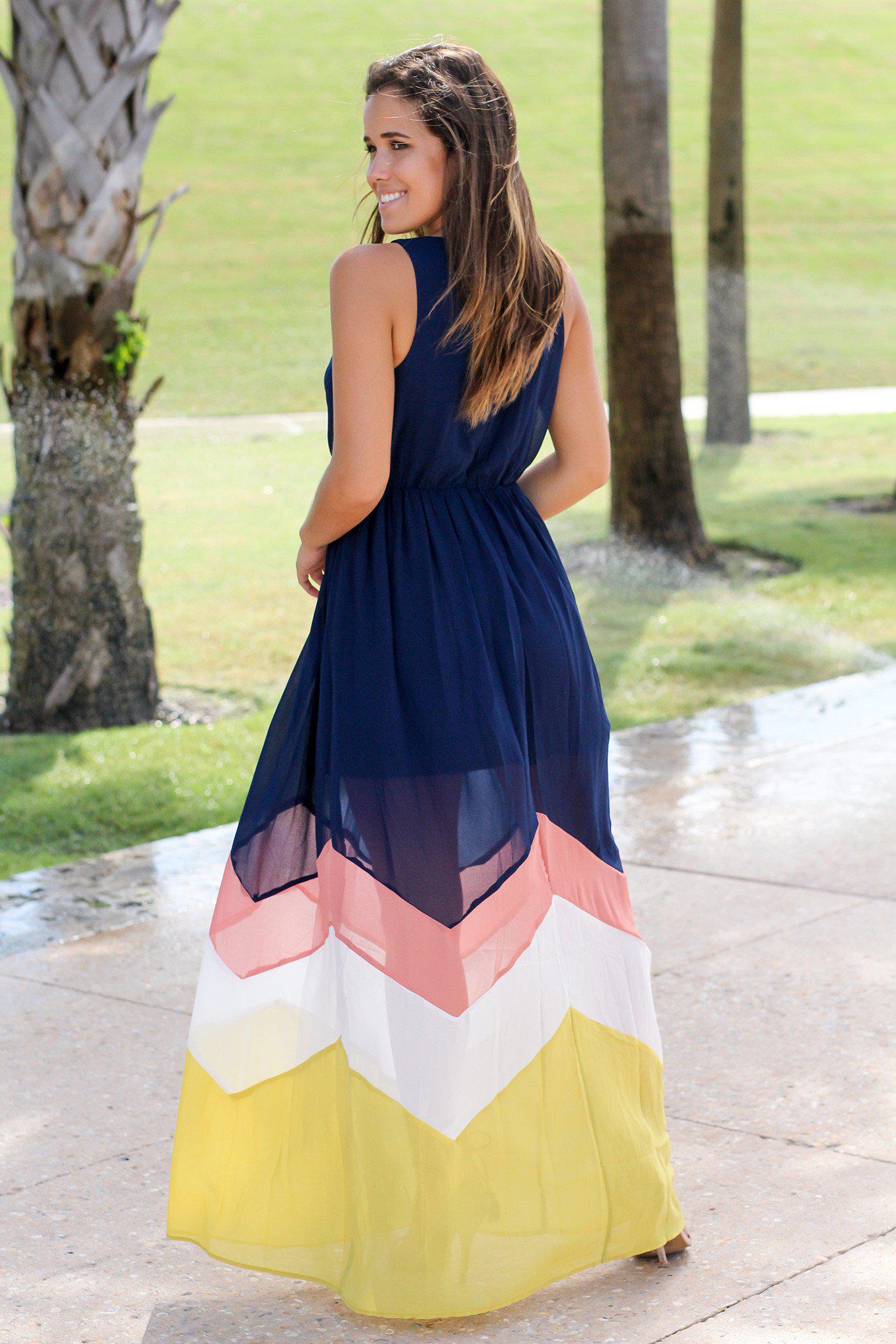 Navy and Yellow Chevron Maxi Dress | Maxi Dresses – Saved by the Dress