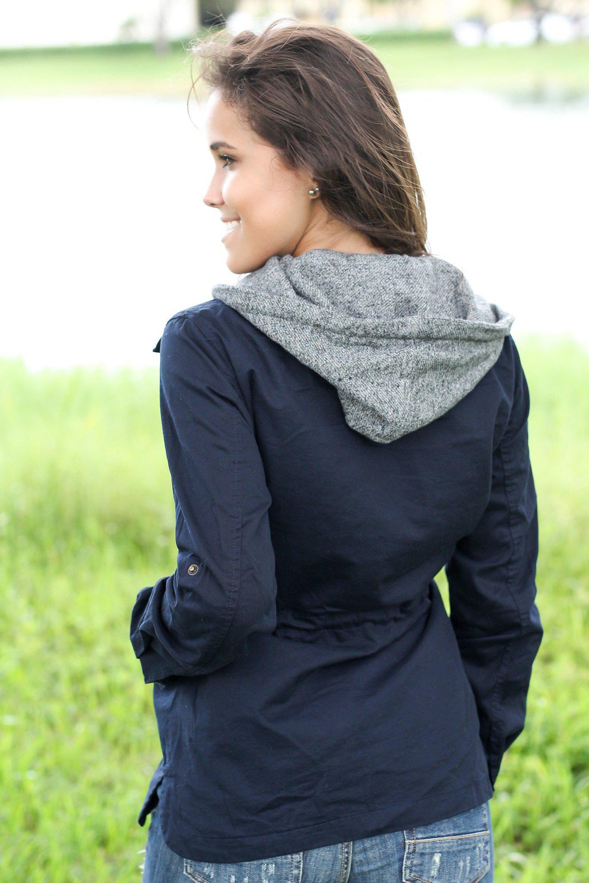 Navy Jacket with Gray Hood | Jackets#N#– Saved by the Dress