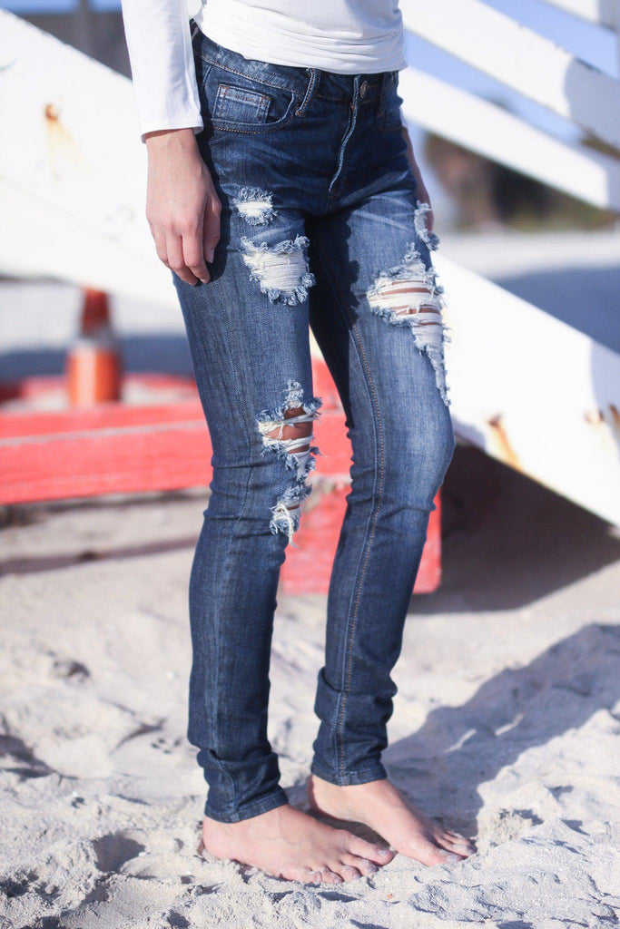 Medium Denim Destroyed Skinny Jeans | Destroyed Jeans | Jeans – Saved ...