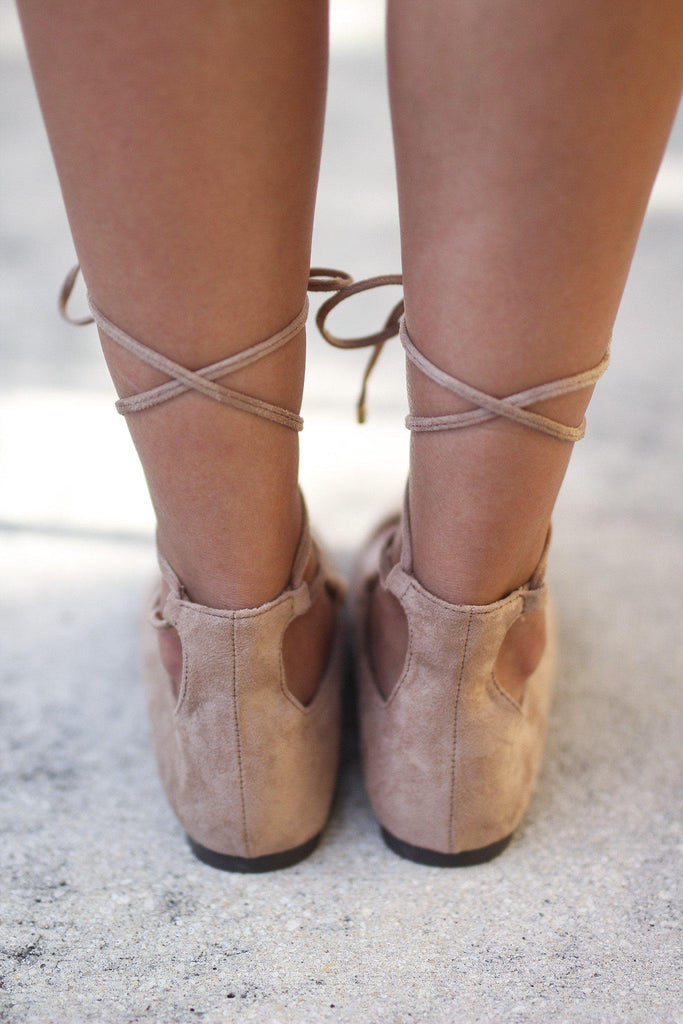 Natural Lace Up Ballet Flats | Online Boutiques – Saved by the Dress