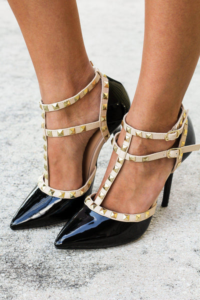 Black Studded Strappy Heels | Online Boutiques – Saved by the Dress