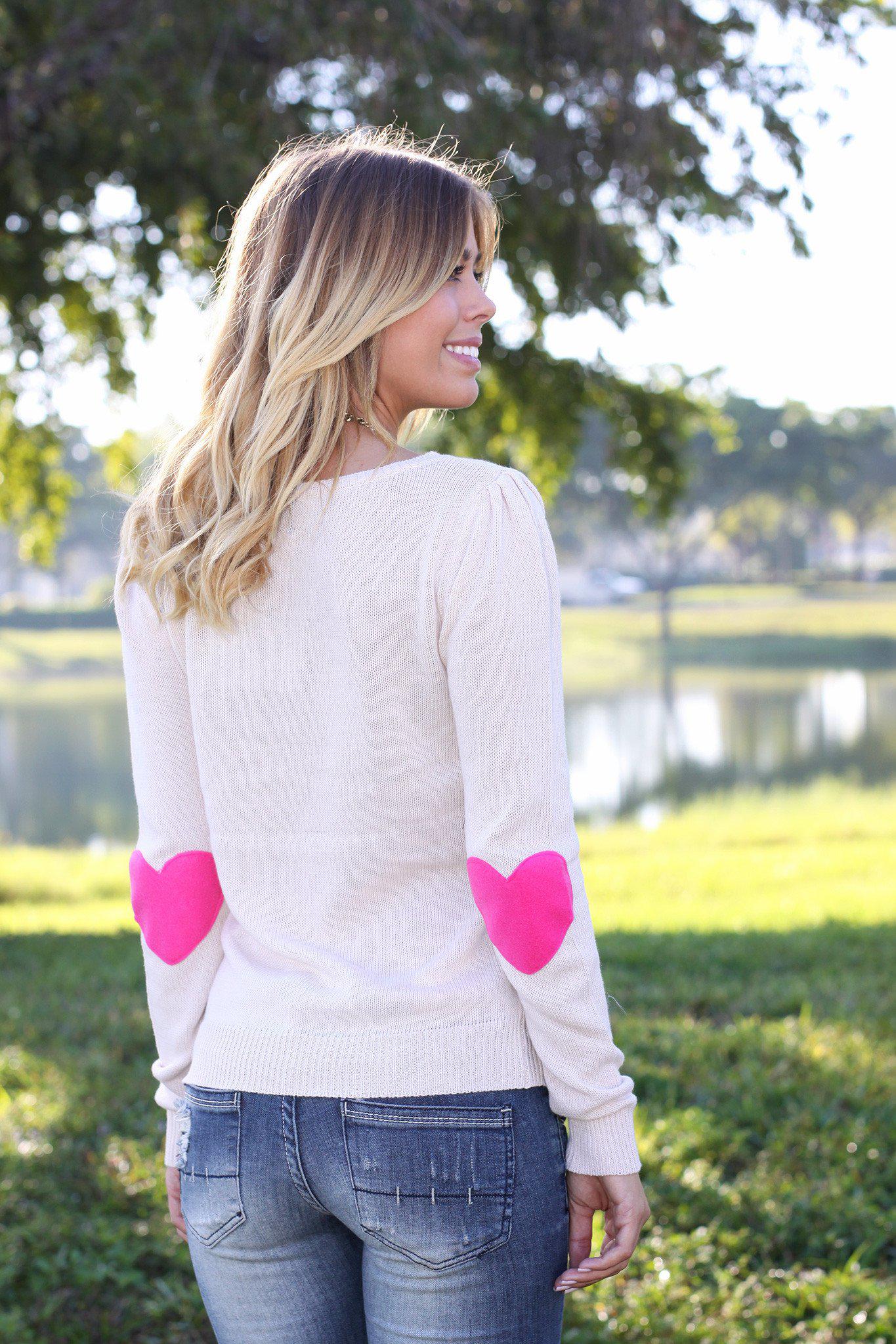Cream Sweater With Heart Elbow Patches – Saved by the Dress