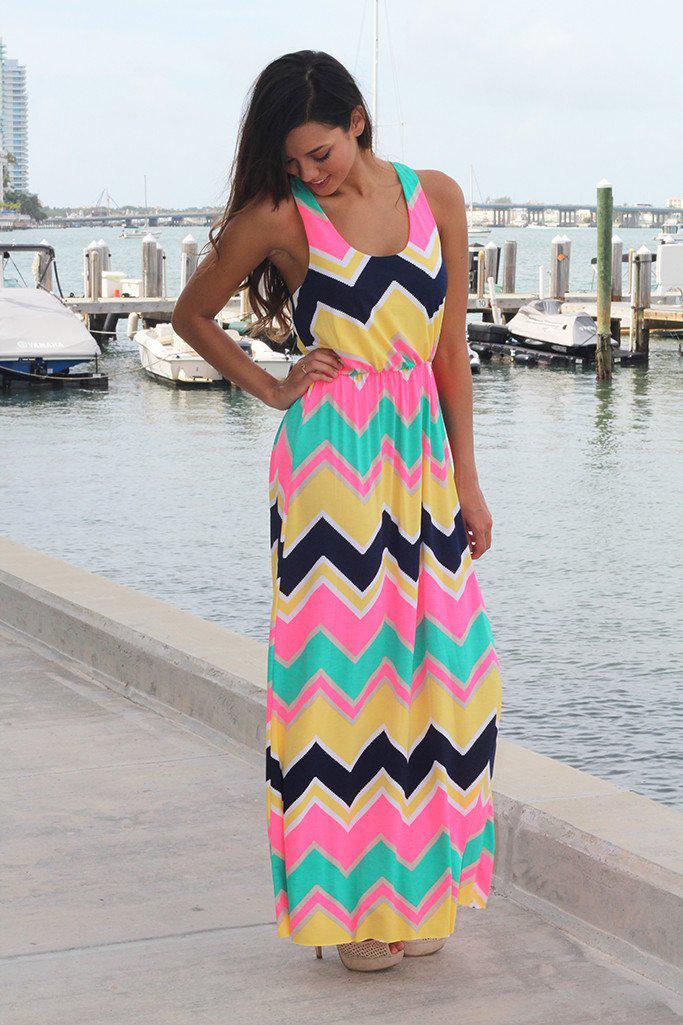 Yellow Multi Color Chevron Maxi Dress – Saved by the Dress