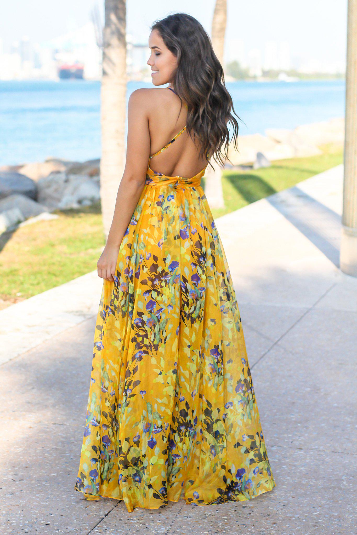 Yellow Floral Maxi Dress With Criss Cross Back Maxi Dresses Saved By The Dress 3182