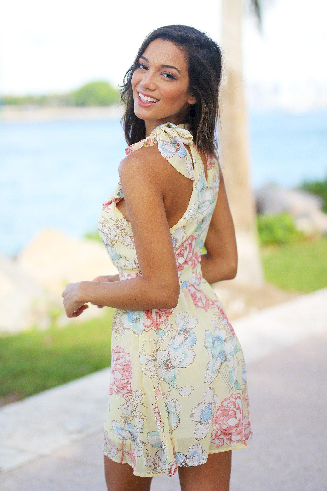 Yellow Floral Short Dress – Saved by the Dress