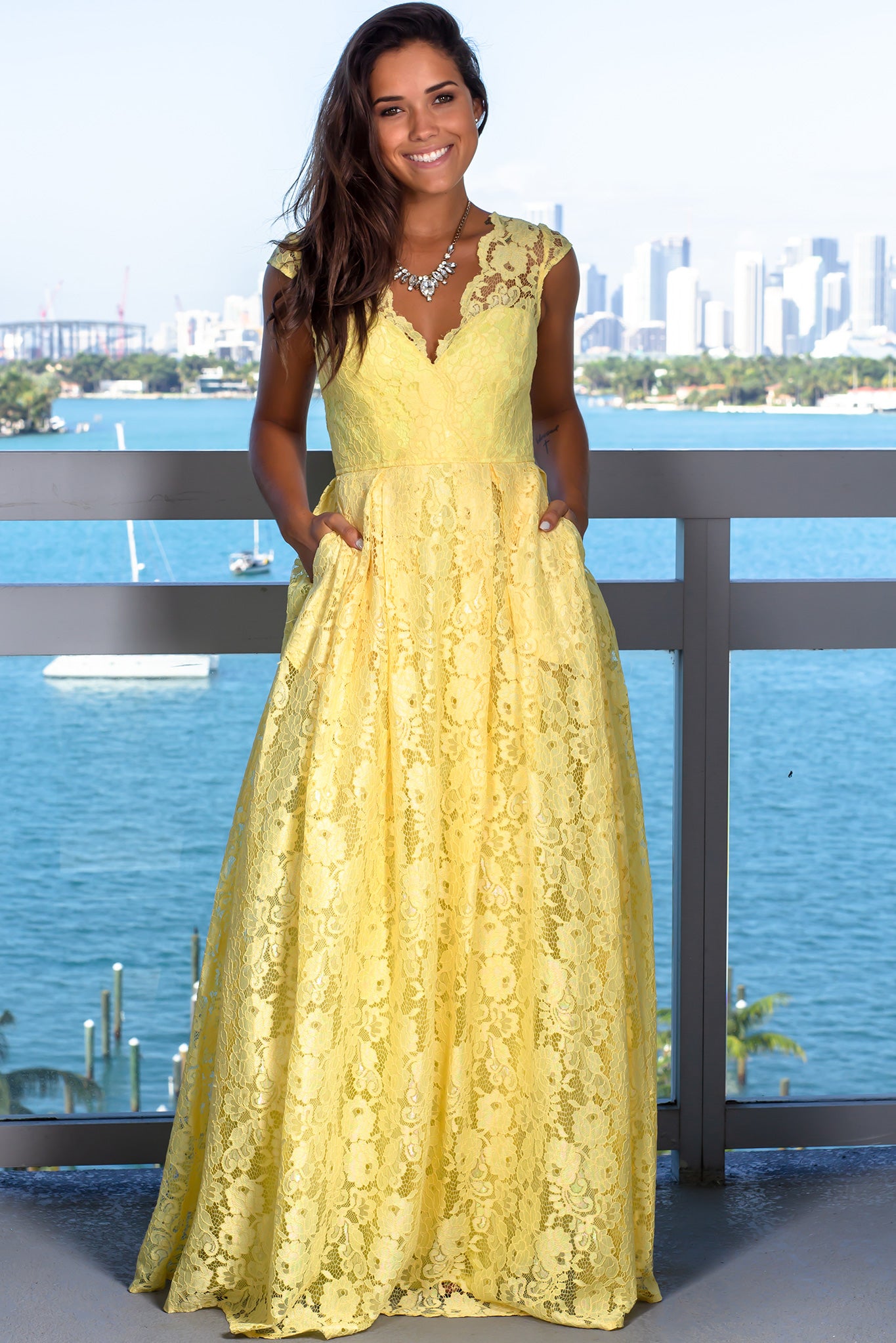yellow lace gown