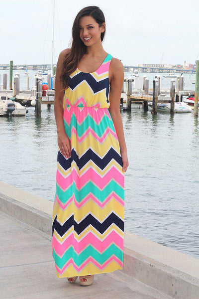 Yellow Multi Color Chevron Maxi Dress – Saved by the Dress