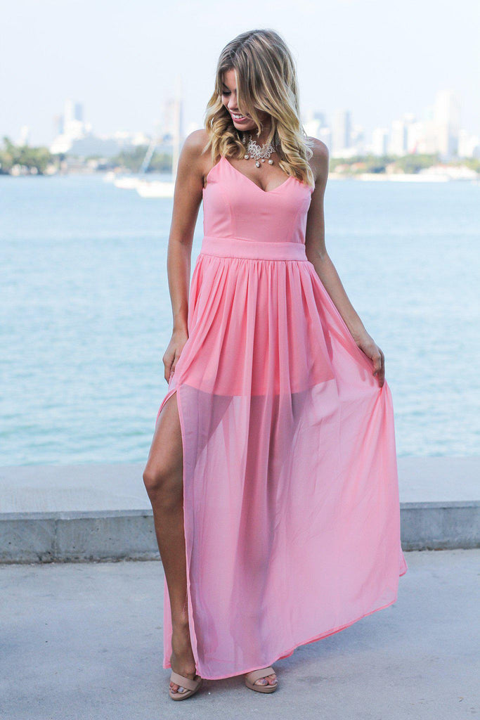 Blush Maxi Dress with Open Back and Side Slit | Maxi Dresses – Saved by ...