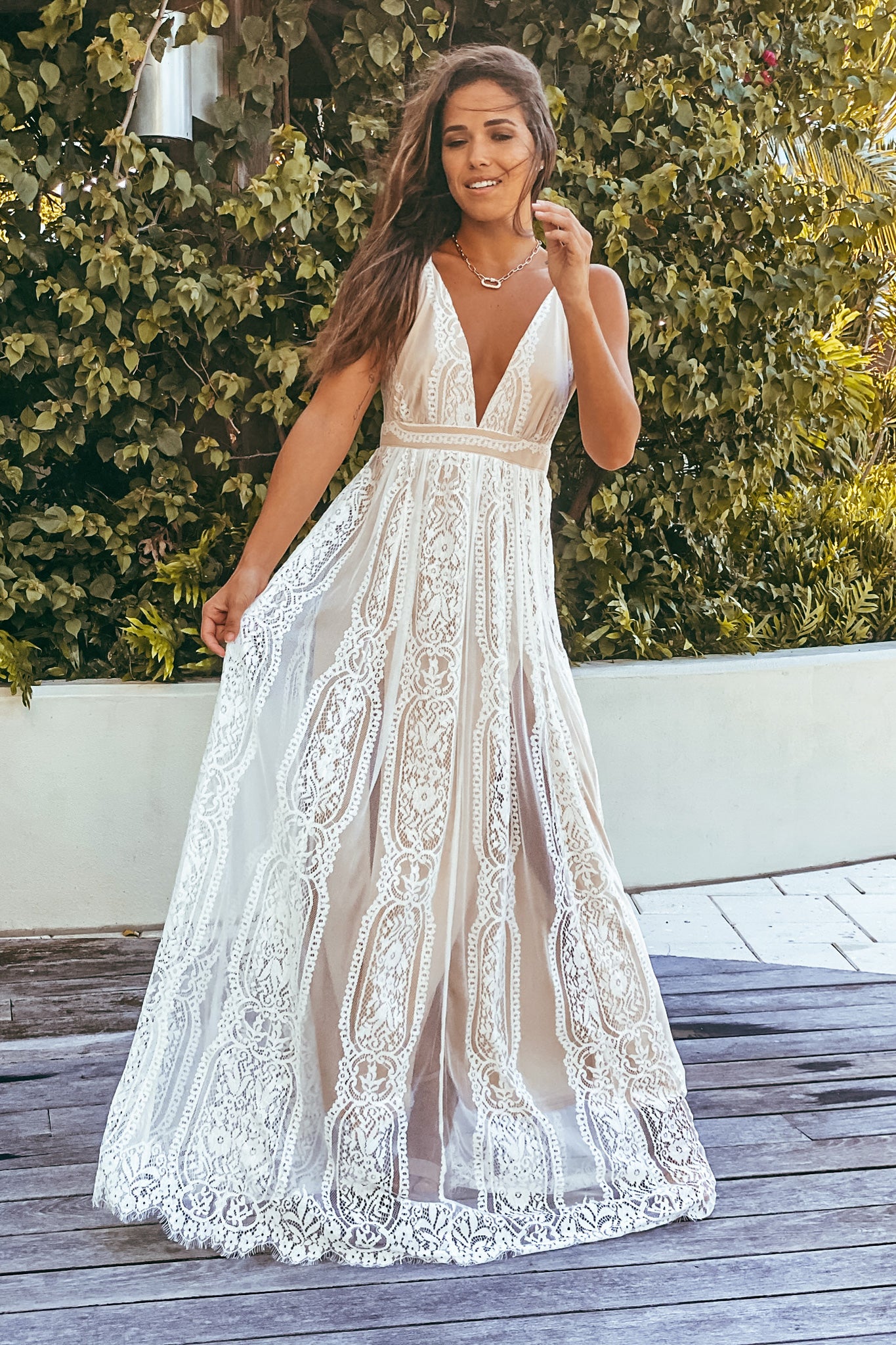 white lace overlay maxi dress