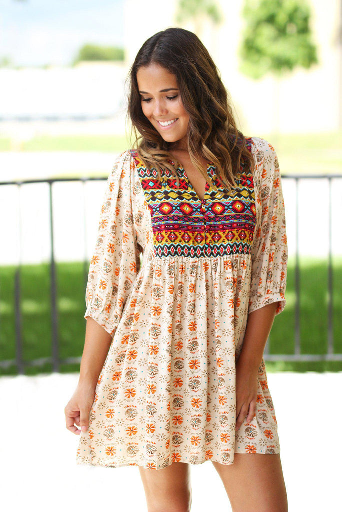 Boho Printed Short Dress Short Dress Cute Dress Online Boutique   Beige Tribal Dress 1024x1024 