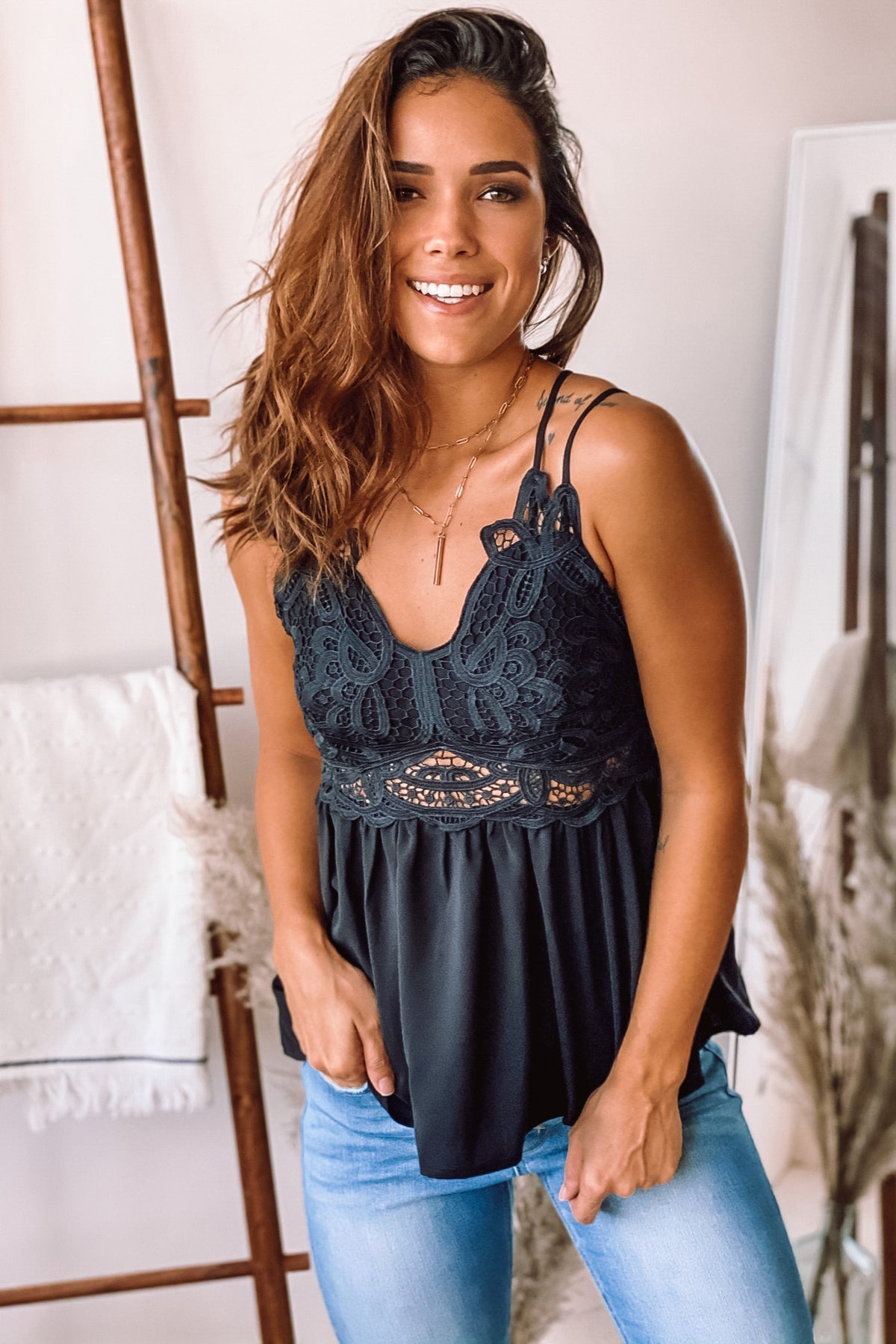 Black Lace Top with Criss Cross Back | Cute Tops – Saved by the Dress