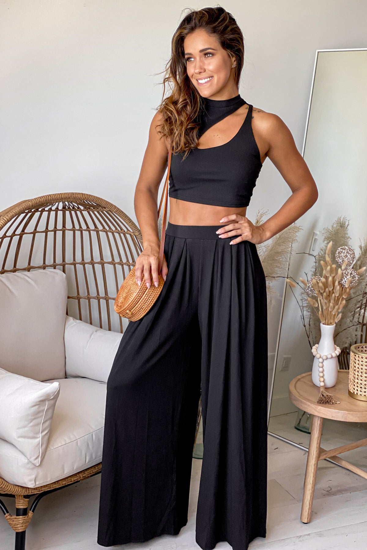 Black Ribbed Top and Pants Set | Online Boutiques – Saved by the Dress