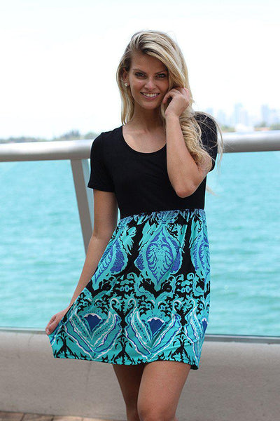 Black And Aqua Dress With Short Sleeves – Saved by the Dress