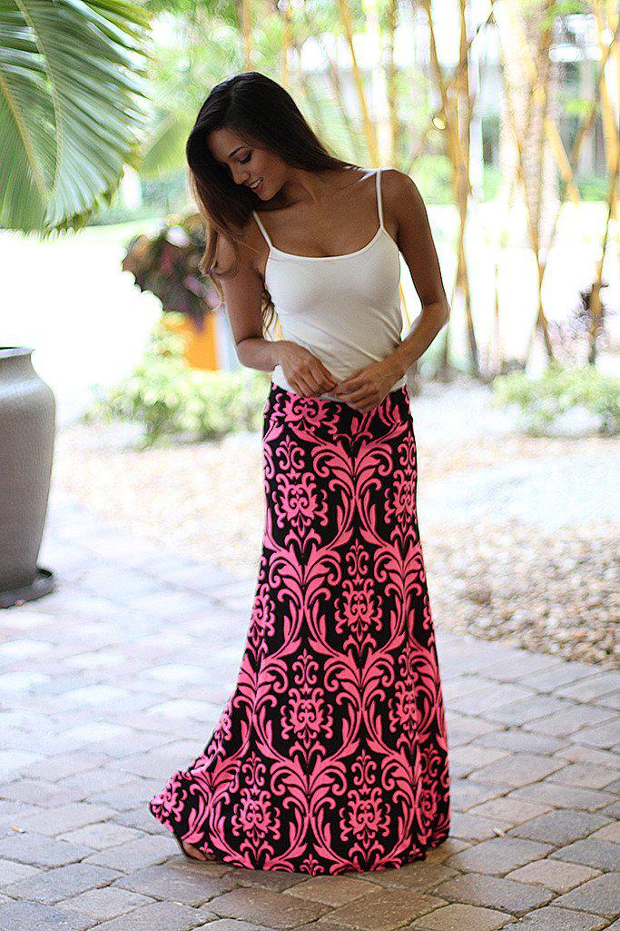 Black and Neon Pink Printed Maxi Skirt – Saved by the Dress