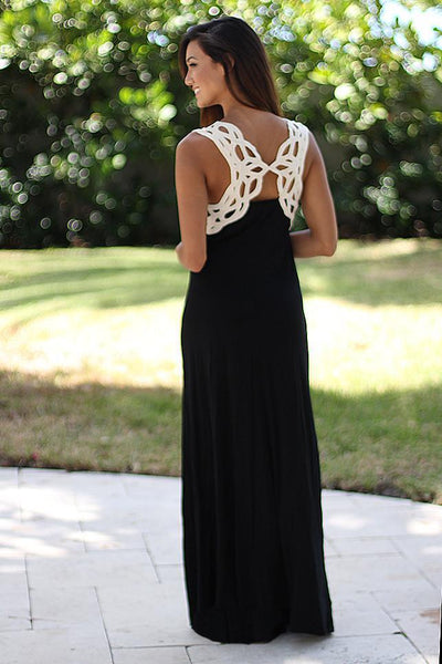 Black Maxi Dress With Crochet Back |Formal maxi dress – Saved by the Dress