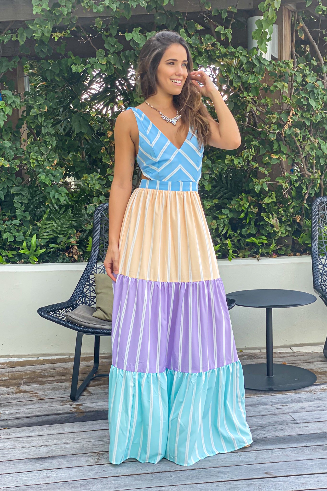 designingtheidlife Light Blue Striped Maxi Dress