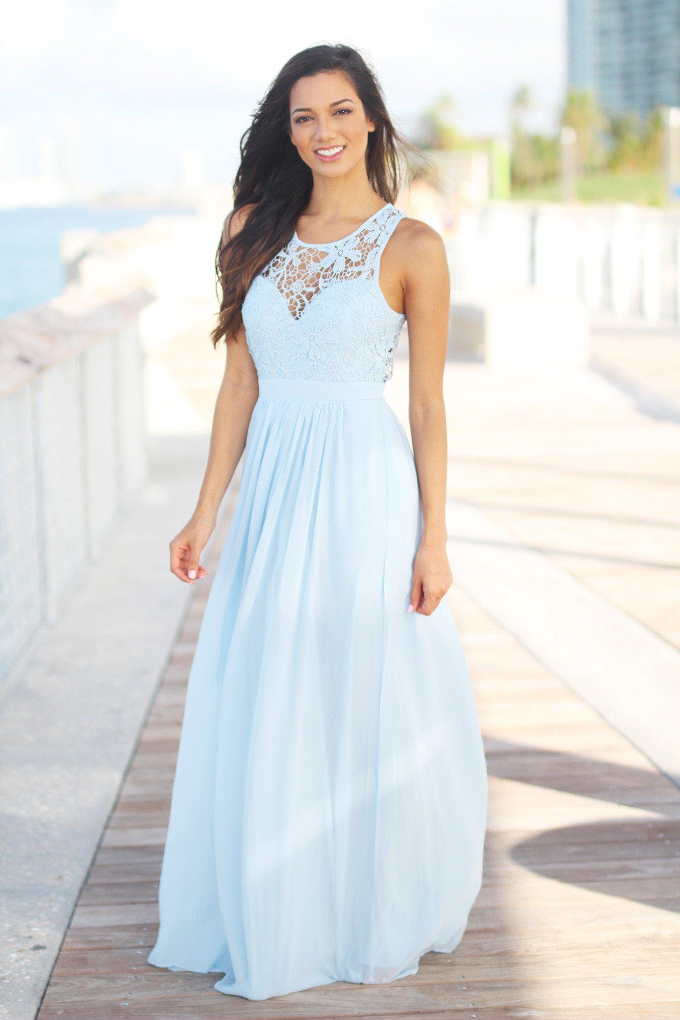 Dusty Blue Lace Maxi Dress | Dusty Blue Bridesmaid Dress – Saved by the ...