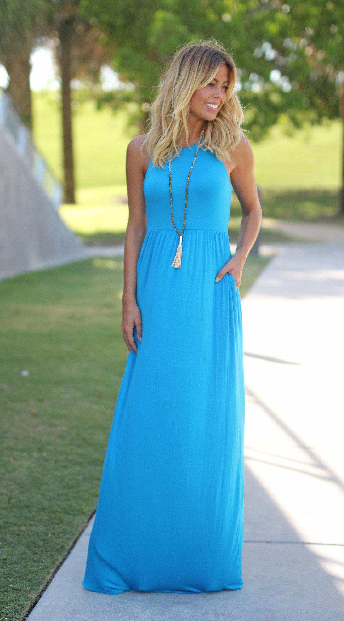 Sky Blue Maxi Dress with Pockets | Online Boutiques – Saved by the Dress