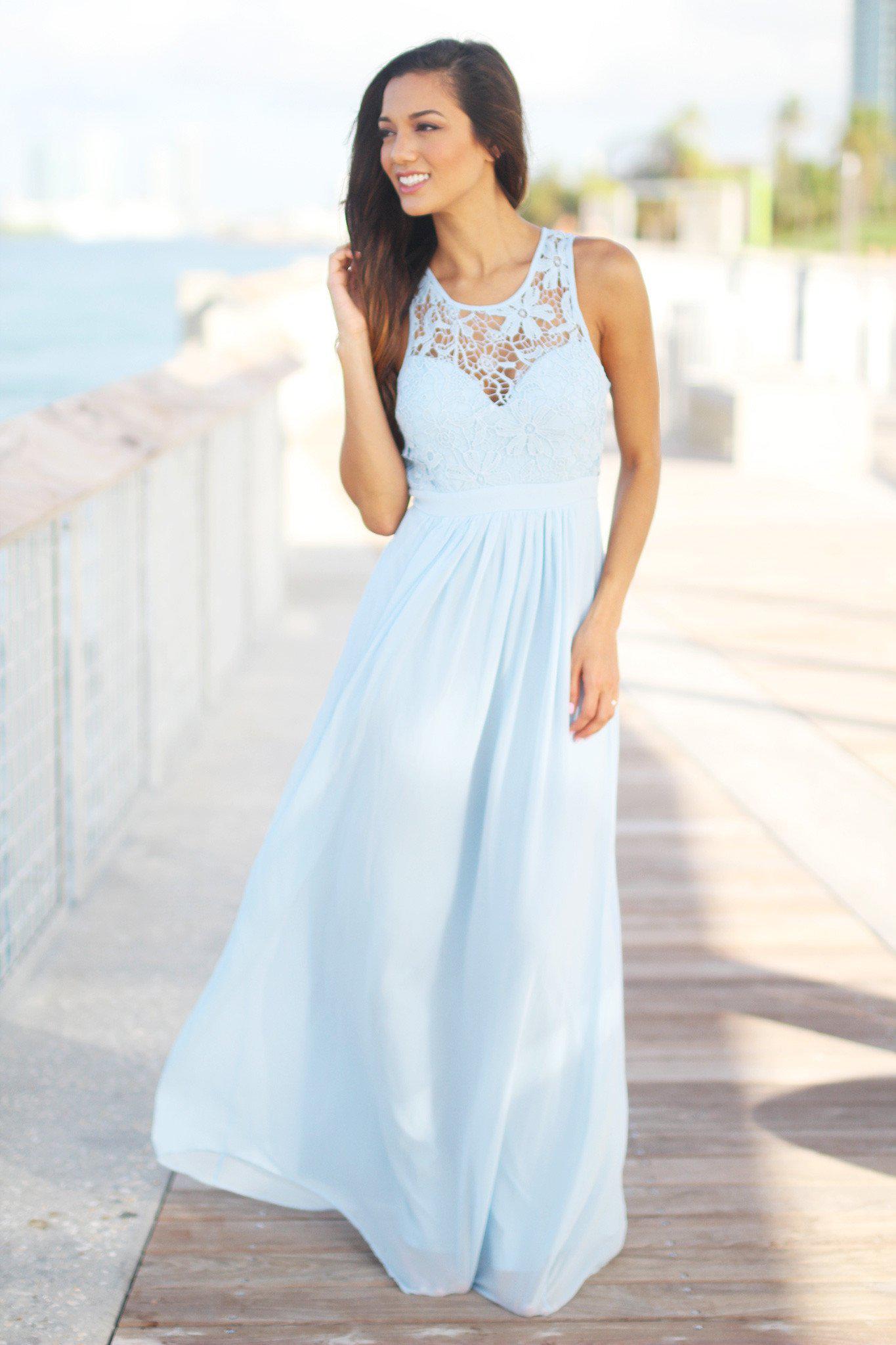 Dusty Blue Lace Maxi Dress | Dusty Blue Bridesmaid Dress – Saved by the ...