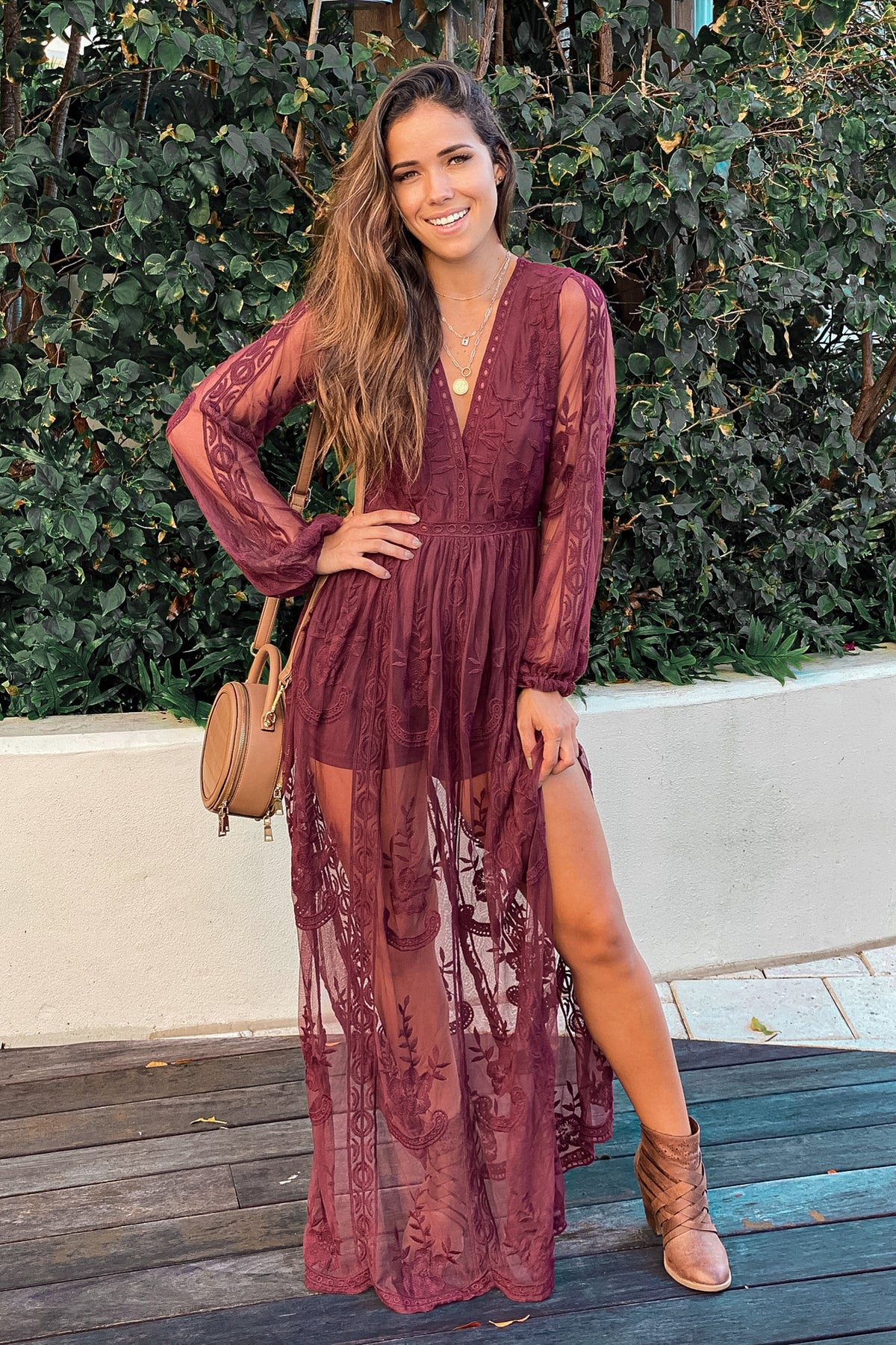 burgundy lace romper dress