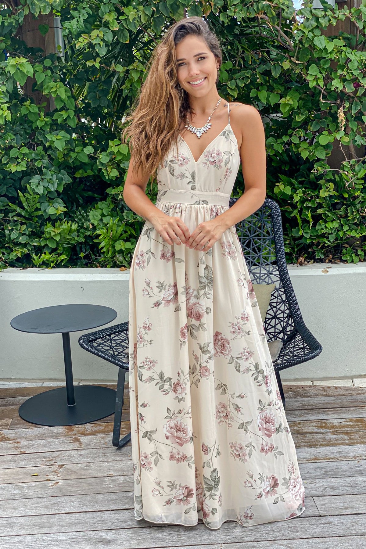 Cream Floral Maxi Dress With Lace Back | Maxi Dresses – Saved by the Dress