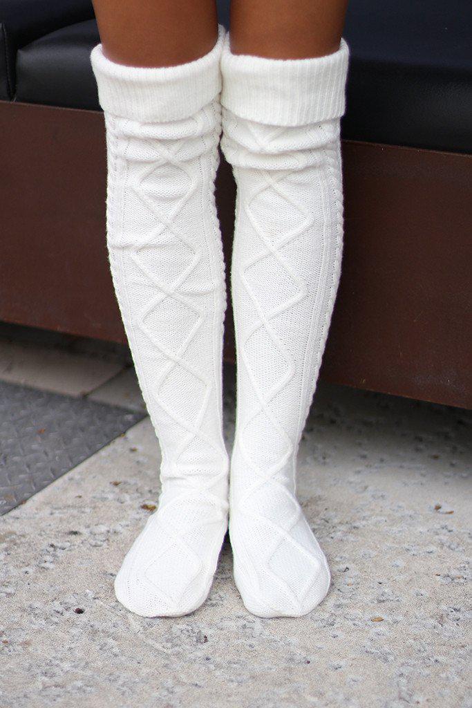 cream boot socks