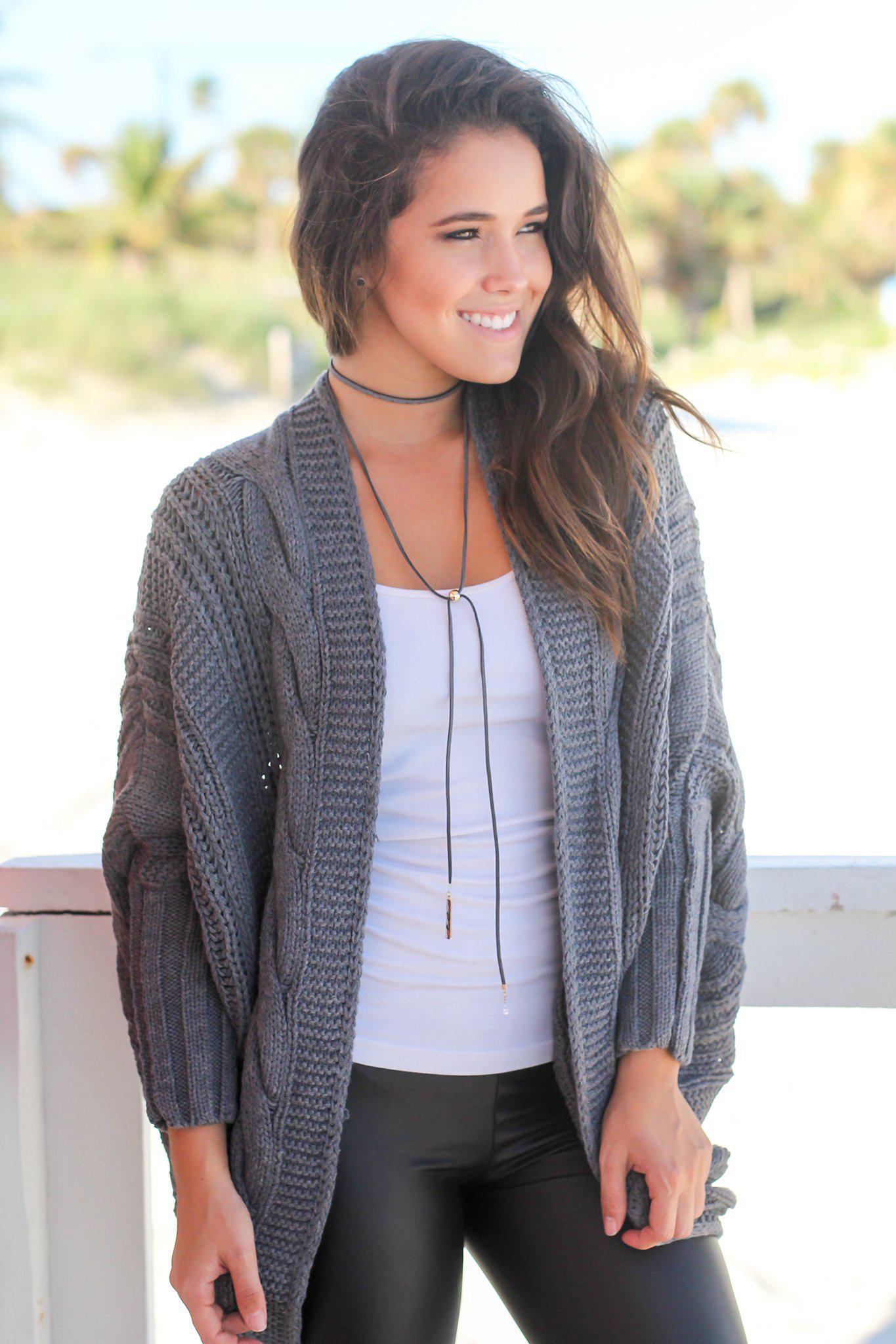 Charcoal Oversized Knit Cardigan | Online Boutiques – Saved by the Dress