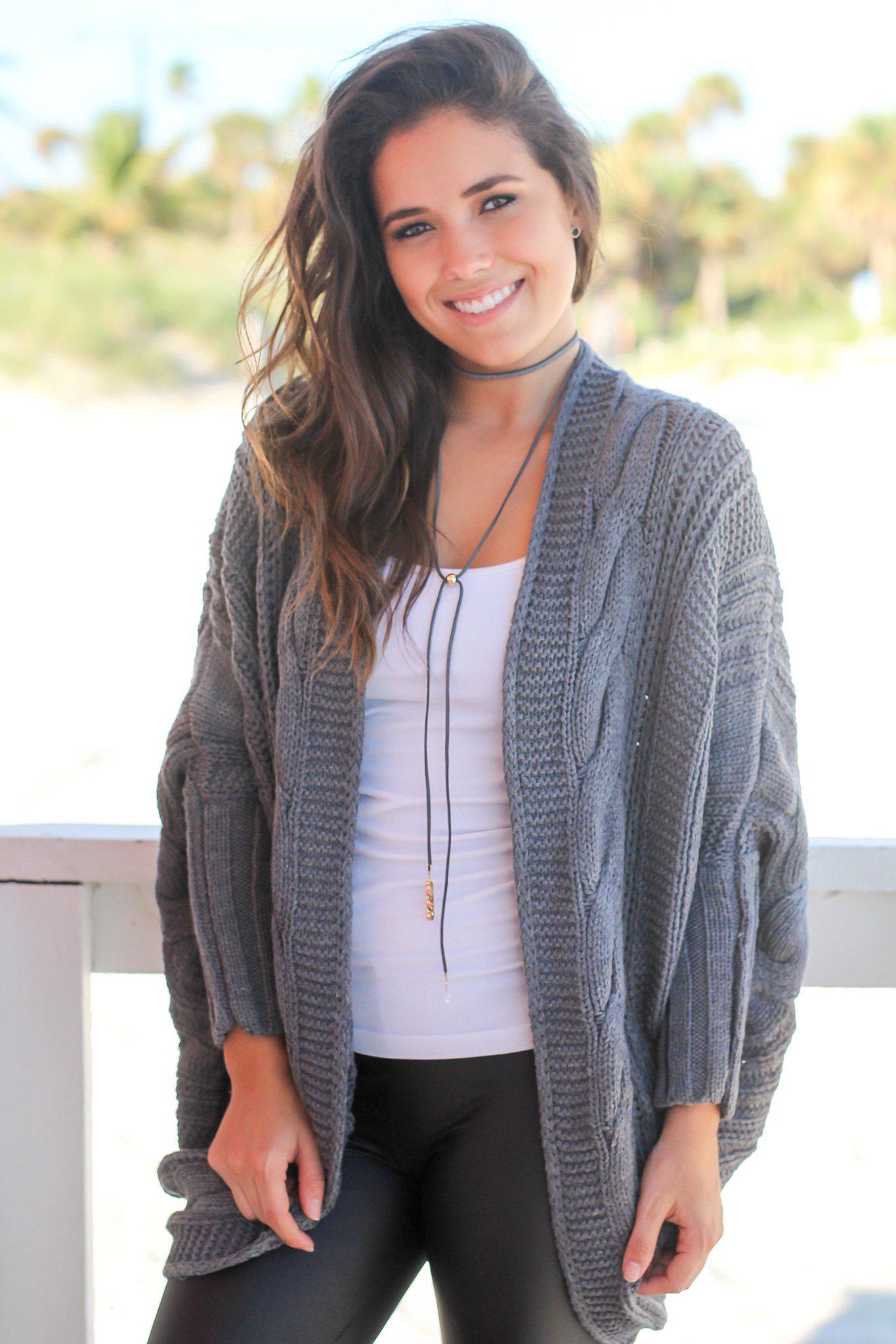 Charcoal Oversized Knit Cardigan | Online Boutiques – Saved by the Dress