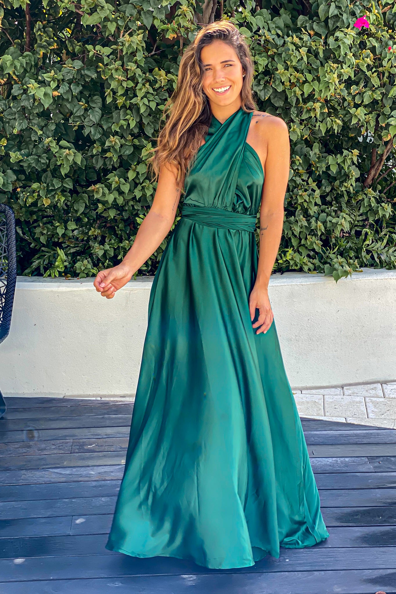 Emerald Satin Multi Tie Maxi Dress | Emerald Satin Multi Tie Maxi Dress ...