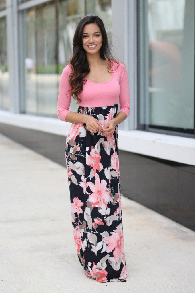 Pink and Navy Floral Maxi Dress | Maxi Dresses – Saved by the Dress