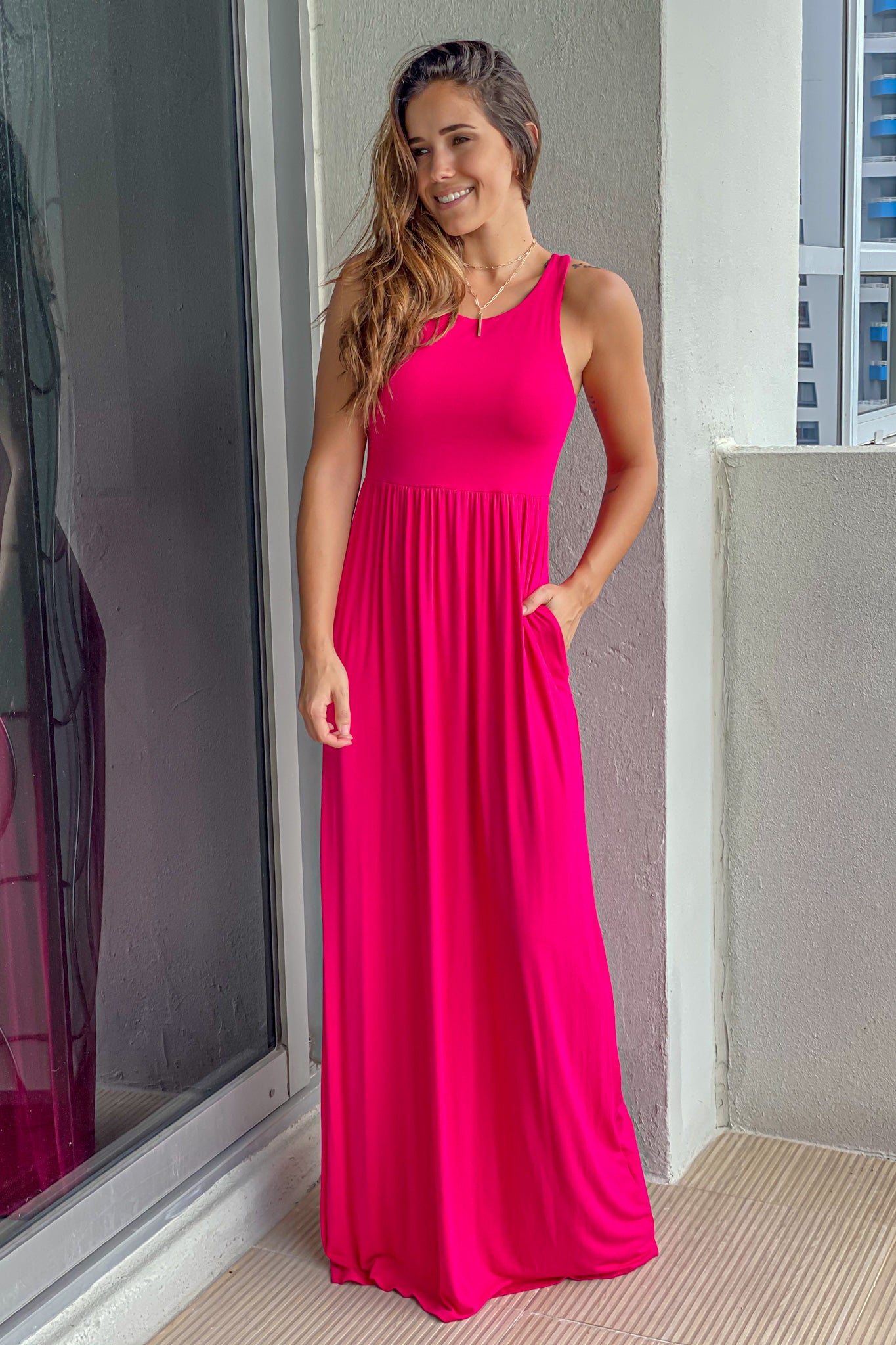 fushia maxi dress