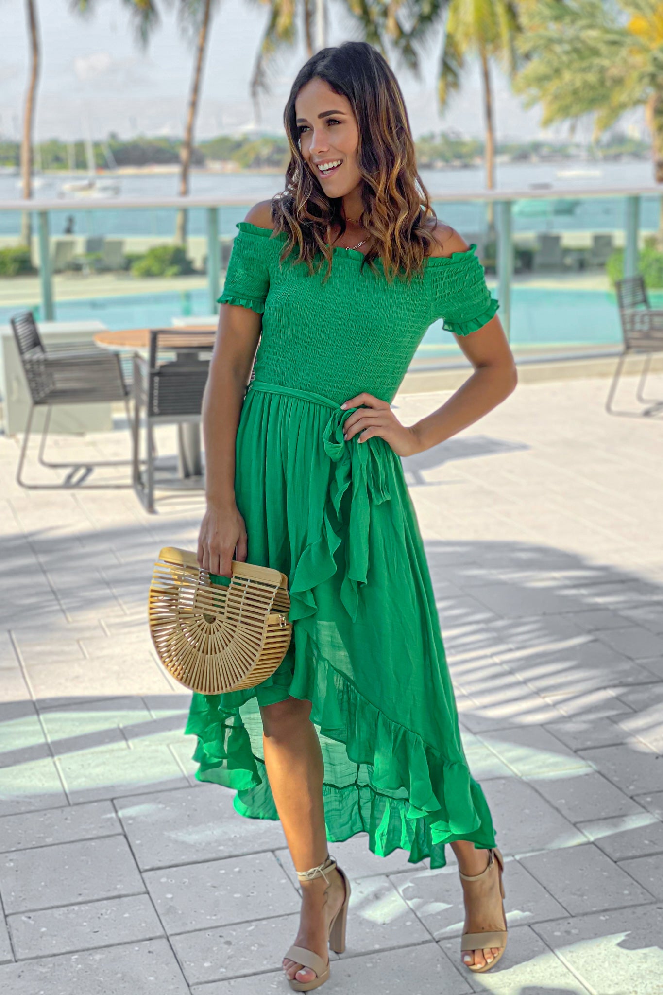 Green Off Shoulder High Low Dress | Cute Dresses – Saved by the Dress