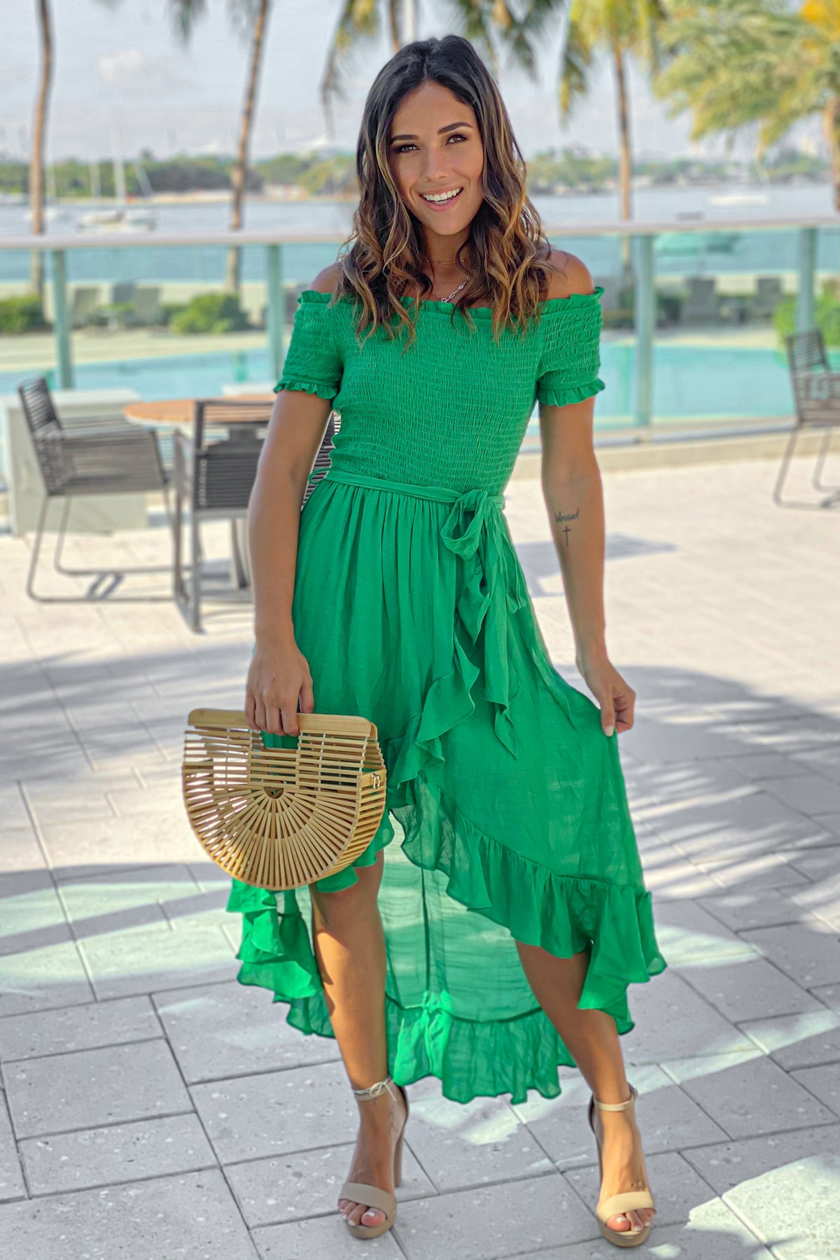 Green Off Shoulder High Low Dress | Cute Dresses – Saved by the Dress