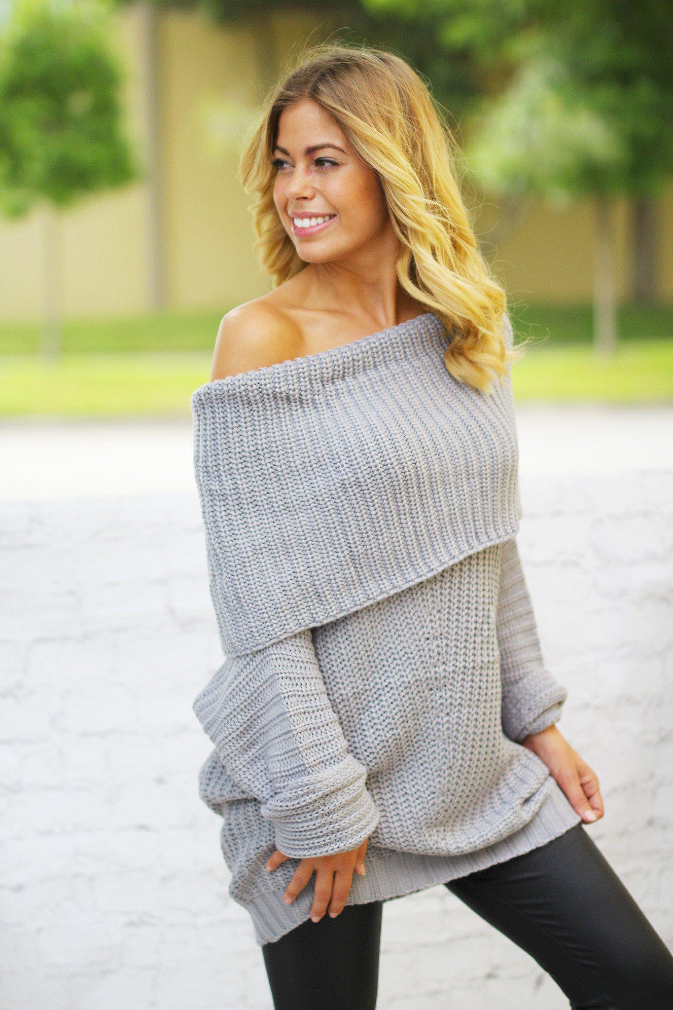 Silver Knit Oversized Sweater Knit Sweater Saved by the Dress