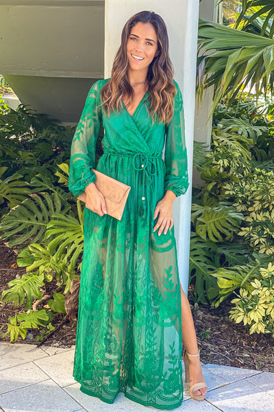 Hunter Green Lace Maxi Dress With Belt | Maxi Dresses – Saved by the Dress