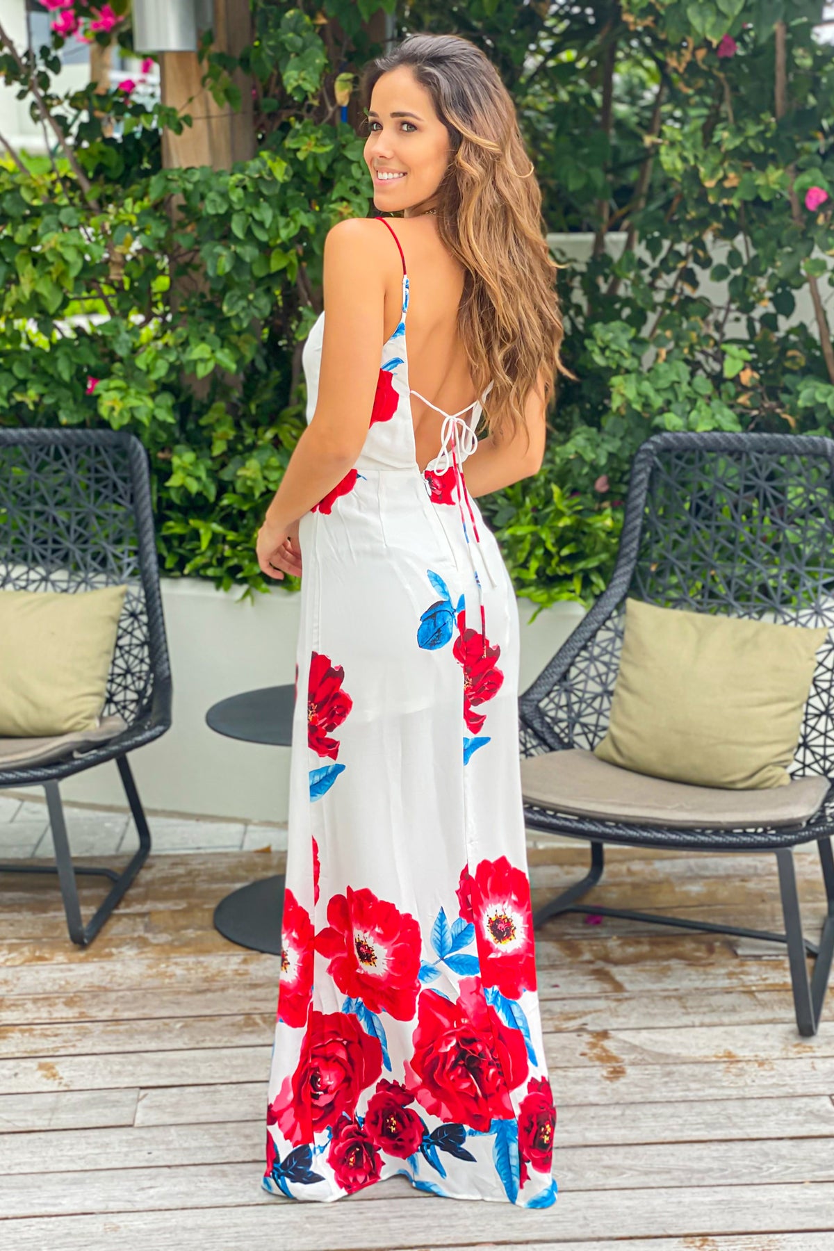 Ivory And Red Printed Floral Maxi Dress With Slits Maxi Dresses Saved By The Dress 7971