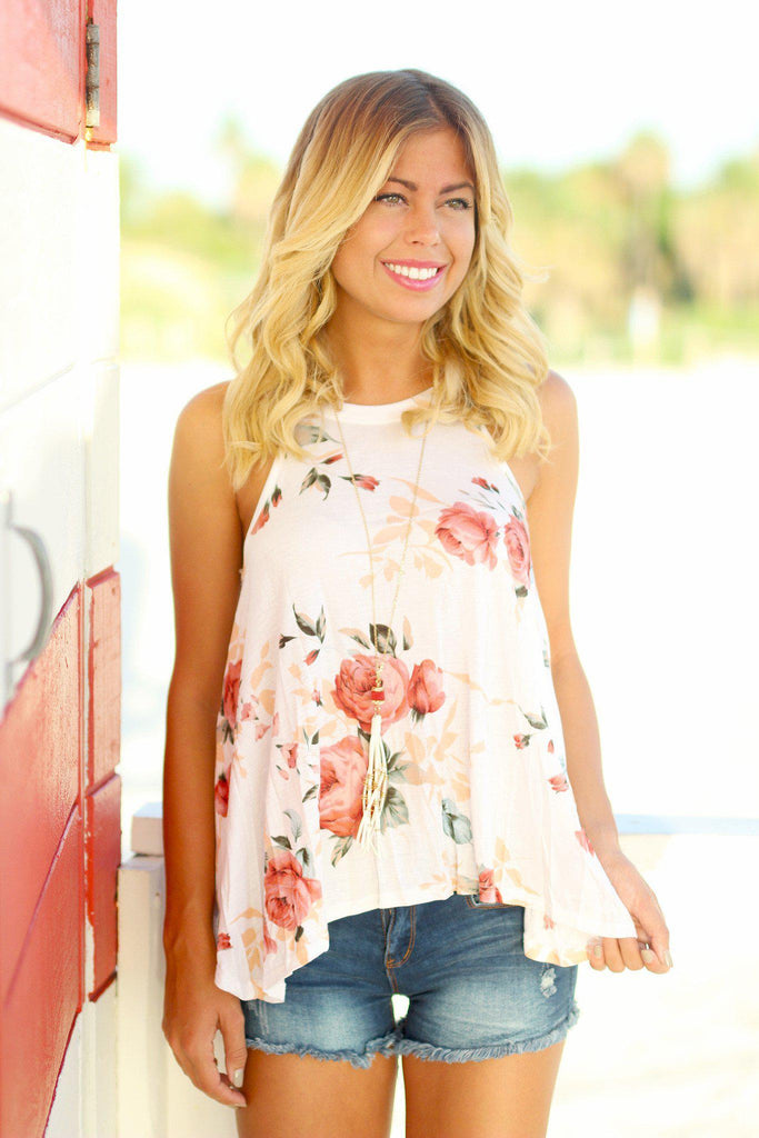 Ivory Floral Sleeveless Top | Cute Tops – Saved by the Dress